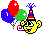 Party-Smiley mit Hütchen und Luftballons
