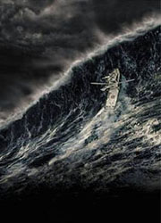Schiff kämpft mit Riesenwelle,
Szene aus dem Film "Der Sturm"