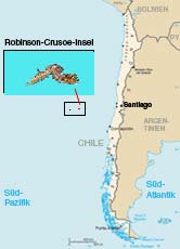 Die Robinson-Crusoe-Insel liegt 670 Kilometer vor der chilenischen Küste im Pazifik.