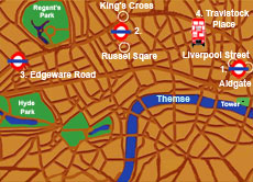 Die Orte der Anschläge sind über die Londoner Innenstadt verteilt.