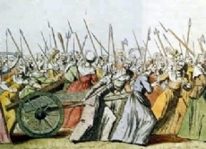 Der Zug der Frauen im Oktober 1789: Hunderte von Frauen zogen in Begleitung der aufständischen Nationalgarde zum Königshof nach Versailles.