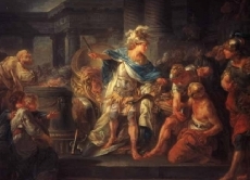 Alexander löst den Gordischen Knoten mit einem Schwerthieb.