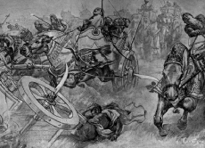 In der Schlacht von Gaugamela wurden Streitwagen eingesetzt, an deren Achsen scharfe Klingen montiert waren.