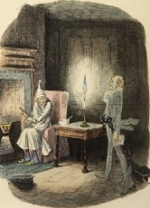 Illustration aus der Originalausgabe von "Eine Weihnachtsgeschichte": Scrooge erscheint der Geist des verstorbenen Arbeitskollegen Marley.