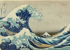 "Die große Welle von Kanagawa" - Farbholzschnitt des japanischen Künstlers Katsushika Hokusai, entstanden zwischen 1830 und 1832.