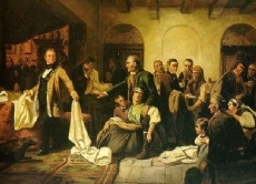 Mit der Einführung der mechanischen Webstühle verarmten plötzlich viele Weber und 1844 kam es zum berühmten "Weberaufstand". Bild "Die schlesischen Weber" nach einem Gemälde von Carl Wilhelm Hübner aus dem Jahr 1846.