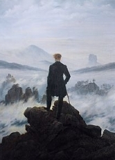 In der Romantik beschrieben Dichter wie Eichendorff häufig die Natur und ihre geheimnisvollen oder unheimlichen Kräfte. Dieses Bild, "Ein Wanderer über dem Nebelmeer", hat der bekannte Maler Caspar David Friedrich gemalt - ein Vertreter der Romantik in der Kunst.