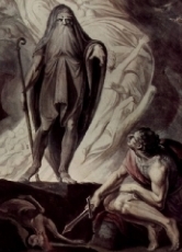 Der blinde Prophet Teiresias erscheint Odysseus in der Unterwelt und warnt ihn vor der Wut des Meeresgottes Poseidon.