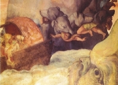 Odysseus und seiner Mannschaft drohen zwei weitere Gefahren: Das einst verzauberte Mädchen Skylla (rechts oben) lauert als Bestie mit sechs Hundeköpfen auf seinem Felsen und verschlingt Matrosen, das Meeresungeheuer Charybdis (rechts unten) saugt ganze Schiffe samt Seeleuten ein.