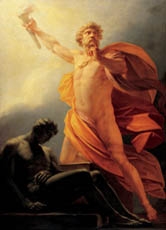 Camus' letztes philosophisches Hauptwerk heißt "Der Mensch in der Revolte" - wieder steht eine Figur aus der griechischen Antike im Mittelpunkt, nämlich Prometheus, der den Menschen das Feuer bringt (Bild: Gemälde von Heinrich Friedrich Füger).