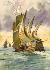 Vasco da Gamas Schiff, Illustration von Ernesto Casanova
