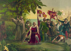 Die Ankunft der Spanier auf San Salvador.