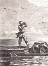 Die Nautilus mit ihrem Kapitän Nemo aus dem Roman "20.000 Meilen unter dem Meer".