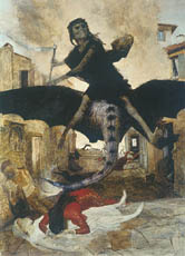 Arnold Böcklin, "Die Pest" (1898): Ein Teufel mit Schwanz und Totenkopf verkörpert den "Schwarzen Tod"