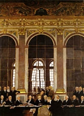 Gemälde von William Orpen: Die von den Siegermächten erzwungene Vertragsunterzeichnung fand im Spiegelsaal des Schlosses von Versailles statt.