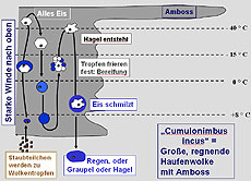 Wie in einem Aufzug werden die Hagelkörner in der Gewitterwolke immer wieder empor getragen.