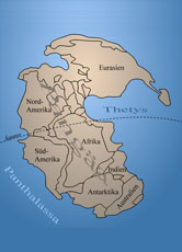 Als die afrikanische und die europäische Platte auseinanderdrifteten, entstand zwischen Afrika und Europa ein großes Meer, das so genannte "Thetys-Meer".