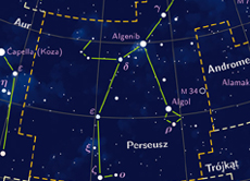 Das ist die Sternen-Konstellation des Sternbildes Perseus. Weil die Sternschnuppen im August aus Richtung dieses Sternbildes kommen, nennt man sie Perseiden.